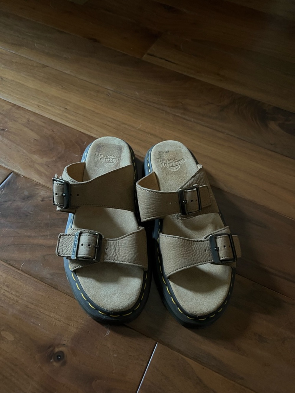 Dr. Martens  Tan Leather Double-Buckle Slide Sandals